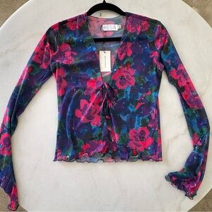 RESA Aliyah Floral Mesh Blouse top in Lanai - Pink and Blue